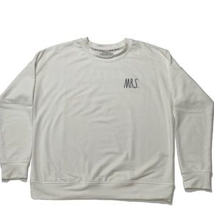 Rae Dunn Women's White/Beige Sweatshirt  Long Sleeve MRS Graphic on Front Sz S